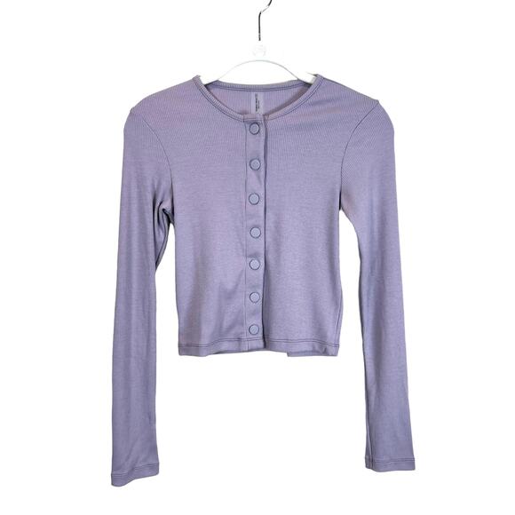 Outdoor Voices CozyRib Cropped Cardigan Earl Gray - Picture 3 of 6